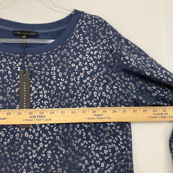 New Jane and Delancey Medium Navy Metallic Leopard Print Stretch Sweatshirt - Picture 7 of 10